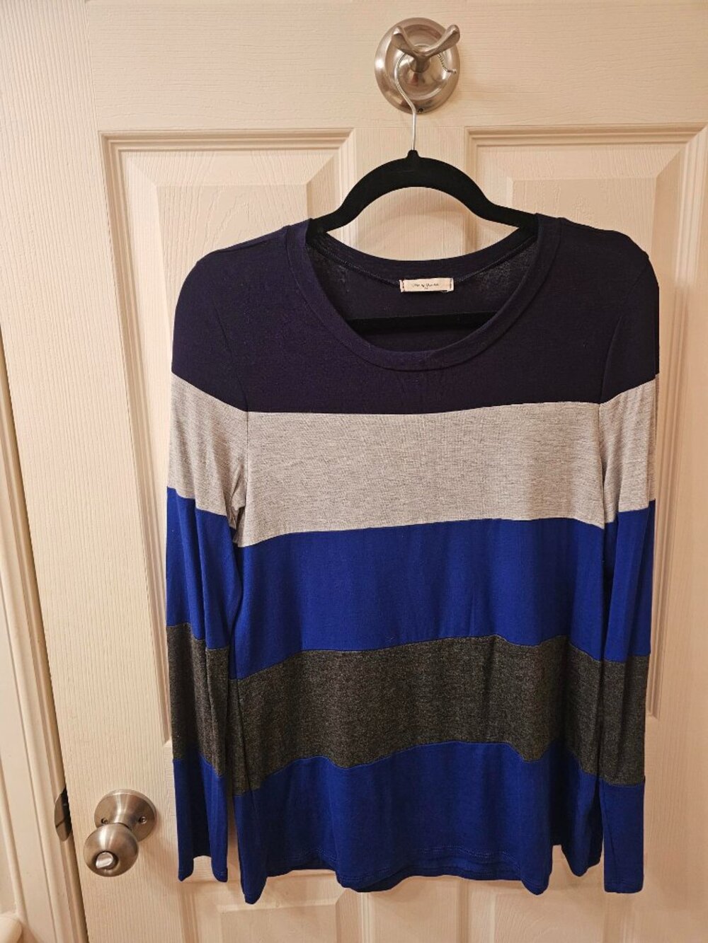 NWOT 12 PM By Mon Ami Medium Blue & Black Striped Blouse